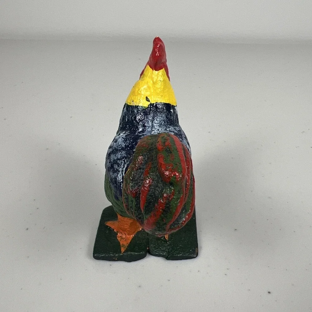 Vintage Rooster Cast Iron Chicken Hand Painted‎ Figurine Decor Paper Weight